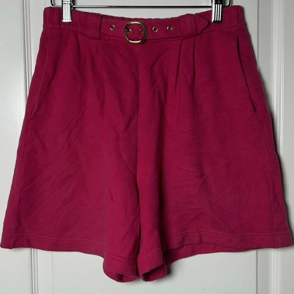 St. John Sport by Marie Gray 100% Cotton Fuschia Pink Paperbag Wide Leg Shorts
